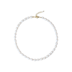 Pearl necklace with a gold clasp on a white background